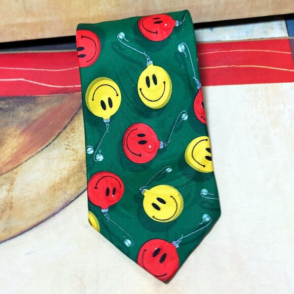 MEN'S VINTAGE HONORS HAPPY FACE TIE 90'S Y2K SMILING HAPPY FACES STANDARD SIZE - Picture 2 of 4